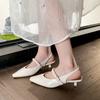 Fashion 2025 Summer Sexy Pointed Toe Women's High Heels Trendy Sling-Heel PU Sandals Fashionable Pleated Shallow Mouth Office Slippers
