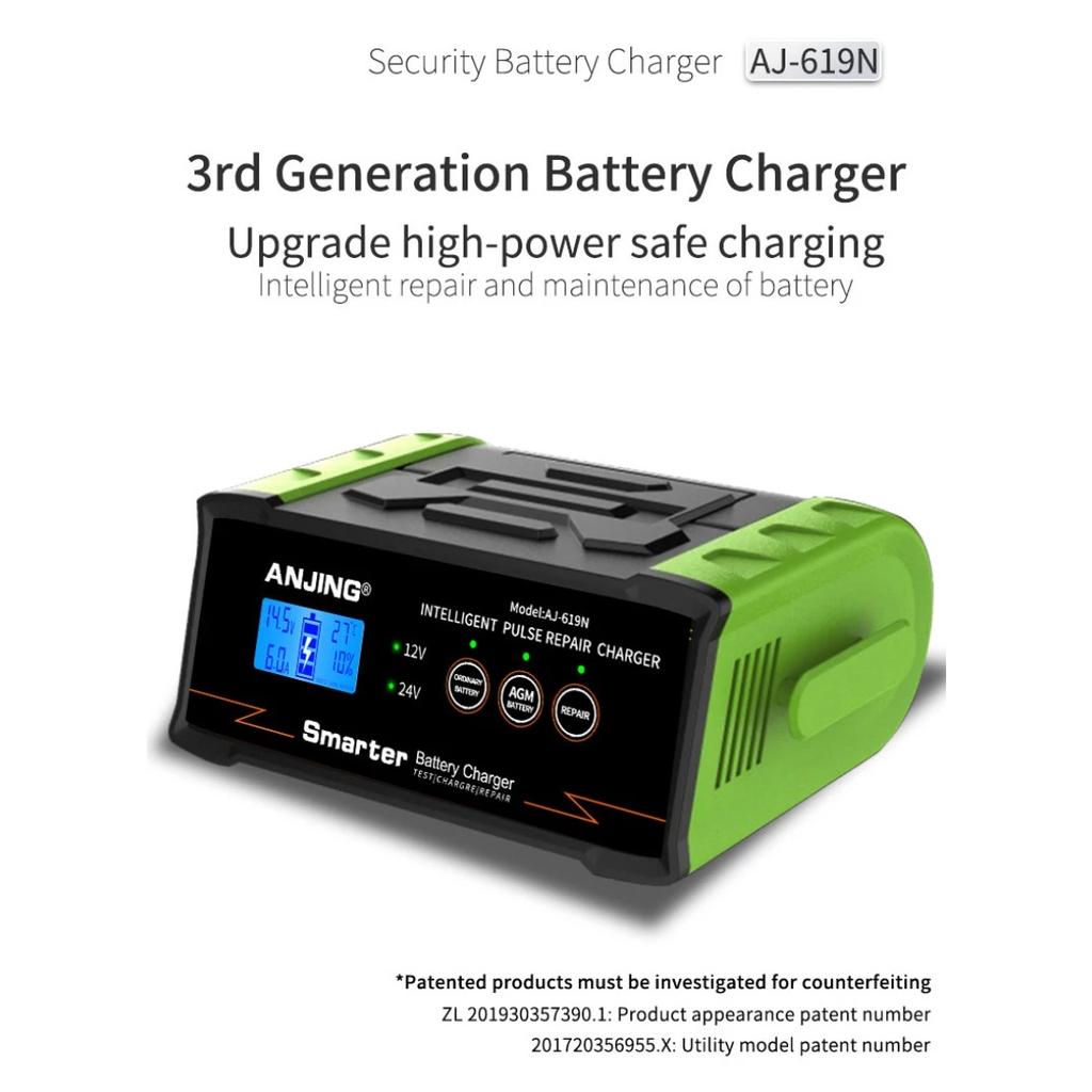 Зарядное устройство для автомобильного аккумулятора 12В/24В, умное автоматическое зарядное устройство 400Вт, 3-этапная зарядка для свинцово-кислотных, сухих, водных, AGM аккумуляторов, импульсное восстановление