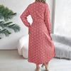 Women's Long Sleeve Dress V-Neck Polka Dot Dress with Tie Waist Long Pleated