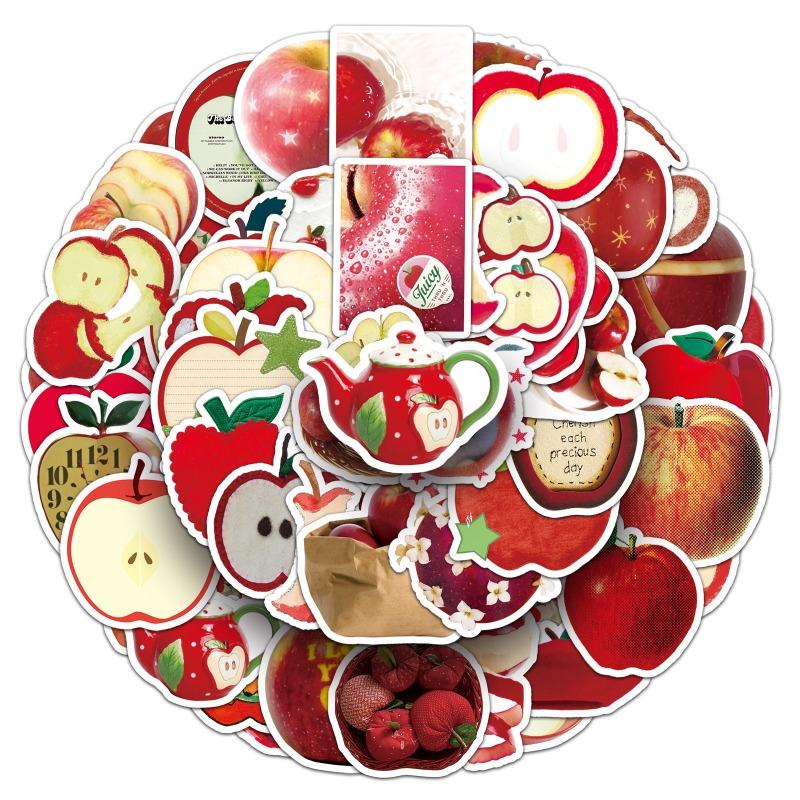 50 Sheets Apple Theme Stickers Kawaii Fruit Waterproof Decals for Journaling Cute Pastel Phone Case DIY Ins Scrapbook Supplies