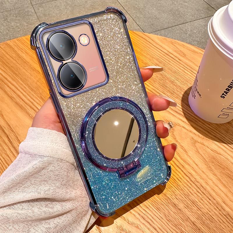 Gradient Glitter Makeup Mirror Stand Case for OPPO A35 A93 A96 A97 A55 A56 A57 A17 A9 A5 A57 A58 A72 Realme C53 C35 C33 C31 Reno 6 7 8 9 10 11 12 Pro
