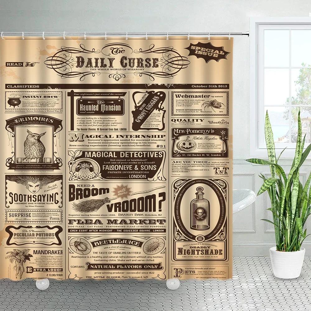 Винтажные Старые Газеты Шторки для Душа Франция Эйфелева Башня Периодическая Таблица Шторка для Ванной Ретро Ткань с Принтом Домашний Декор для Ванной Se