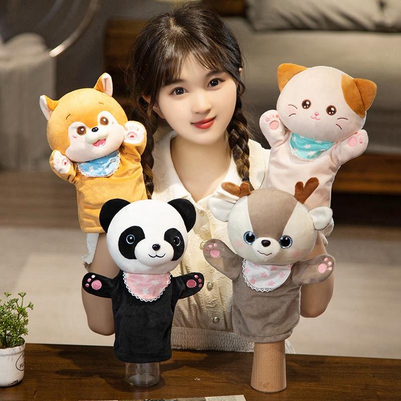 Мягкие плюшевые игрушки в виде животных, ручная пальчиковая история, кукольные кавайные куклы, развивающие игрушки, кошка, олень, панда, Шиба-ину, подарок на день рождения
