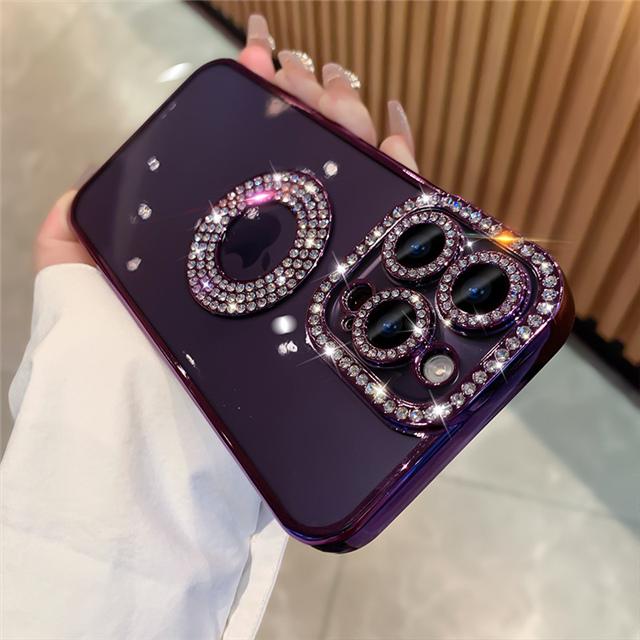 Роскошный чехол для телефона с блестящими стразами и гальваническим покрытием рамки для iPhone 16 Pro Max для iPhone 11 12 13 14 15 16 Plus с алмазной защитой объектива