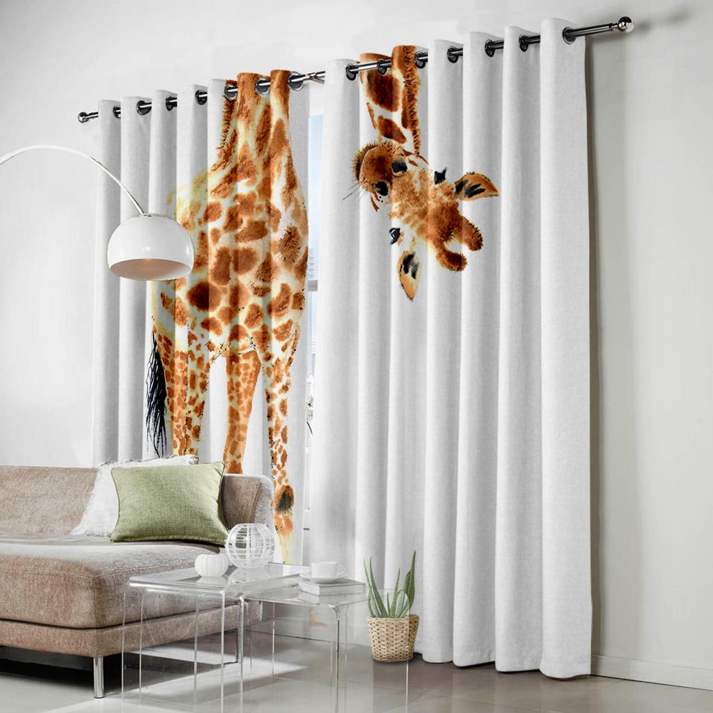 Fun Giraffe Animal Africa Watercolor Window Curtains Curtains for Living Room Decorative Items Living Room