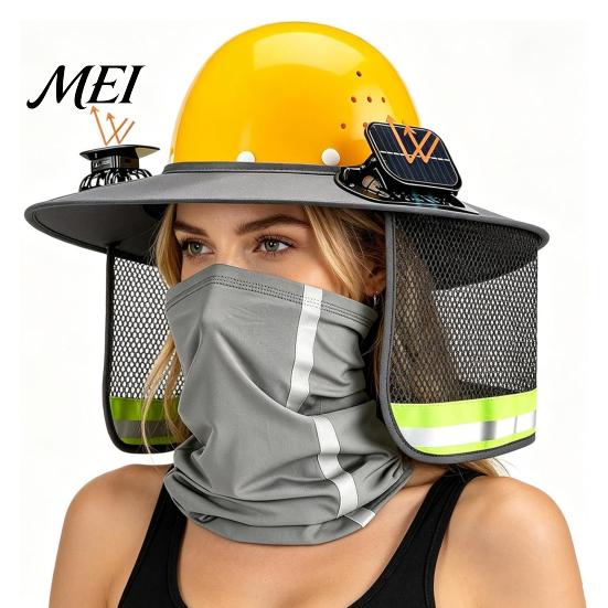 Ventilated Helmet Visor Hat Neck Shield with Fan, Ventilation Mesh Design, Full Brim Anti-deformation Sun Protection Guard for Construction