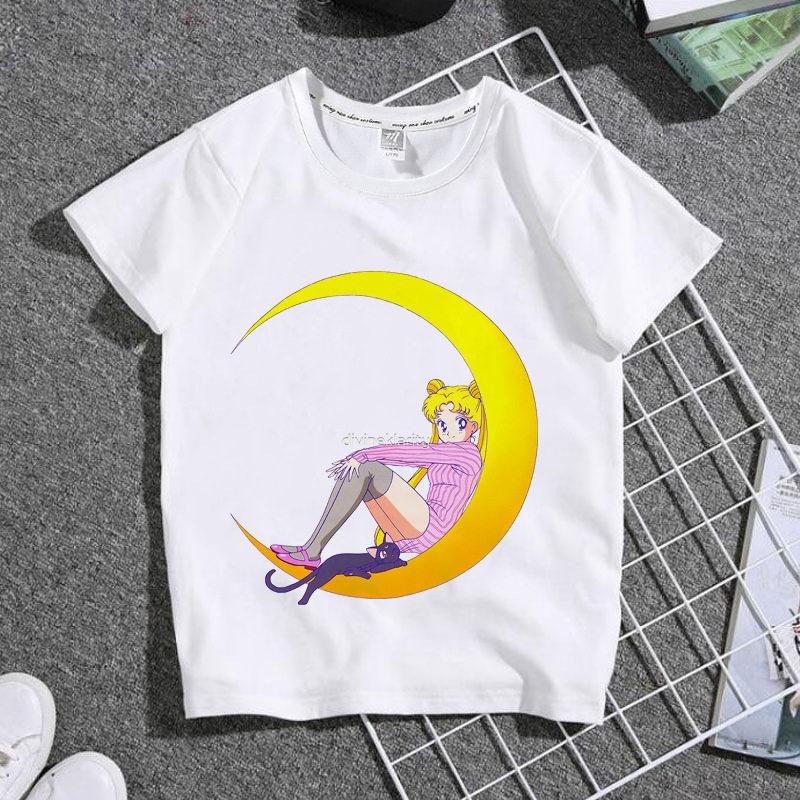 New Childrens Shortsleeved Tshirt with Japanese Anime Beauty Warrior Print A Familyfriendly Top
