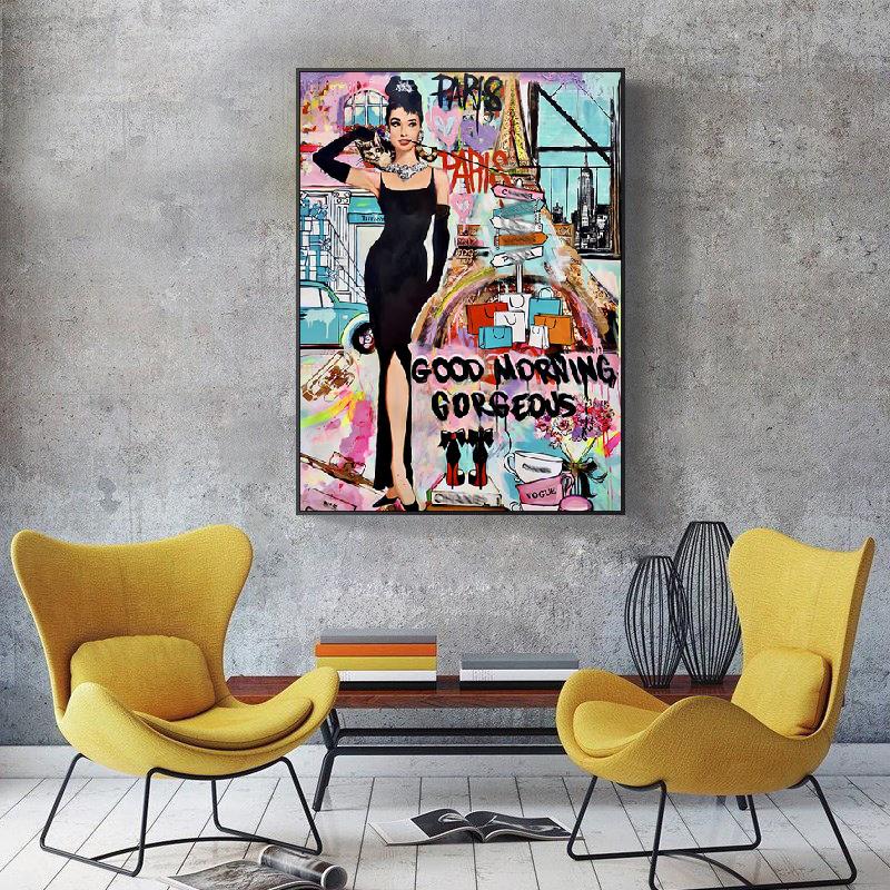 Modern Fashion Graffiti Street Pop Art Woman Frameless Poster Painting Canvas Print Wall Picture For Living Room Home Decoration