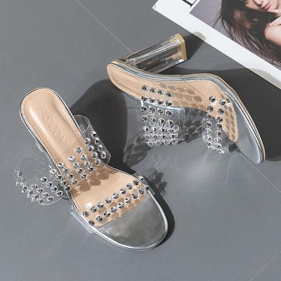 Большие размеры босоножки на высоком каблуке лето 2025 года импортные новые прозрачные босоножки с кристаллами и стразами женские бриллианты