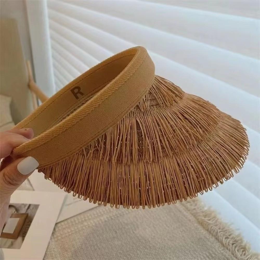 Fashion Tassel Design Straw Hats UV Protection Straw Braid Sunshade Cap Wide Brim Beach Sunhat Summer Outdoor Activities Use