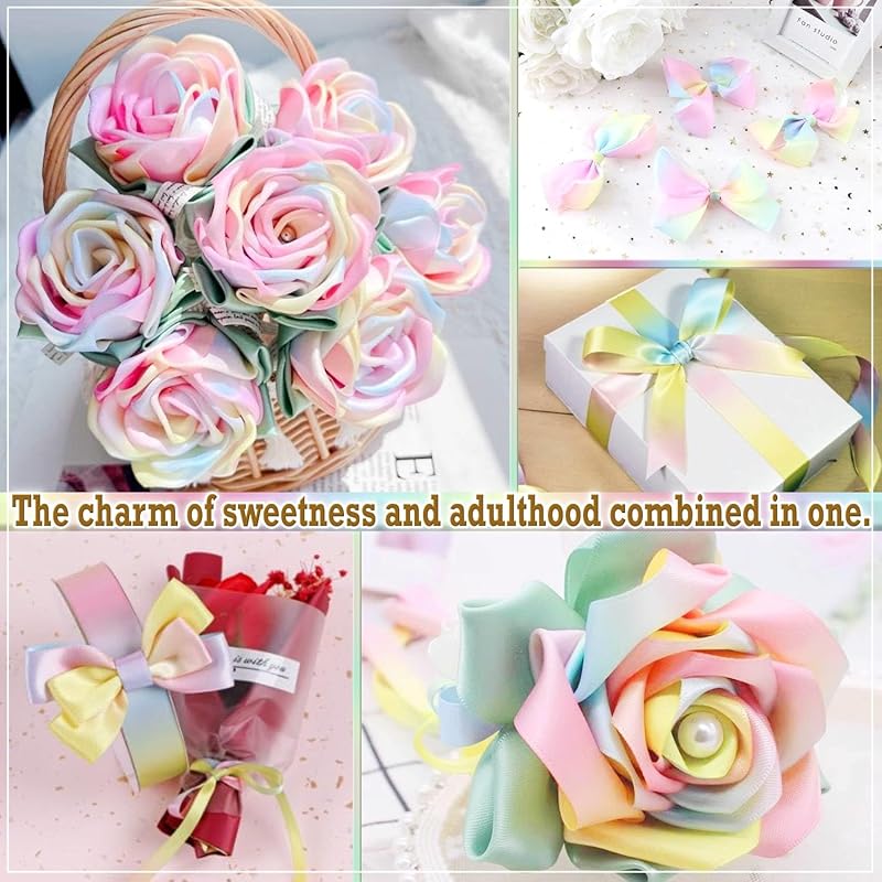 [moonfarm] радужная атласная лента Ширина 3,8 см радужная лента подарочная упаковка ручная работа (Радуга, 10м)