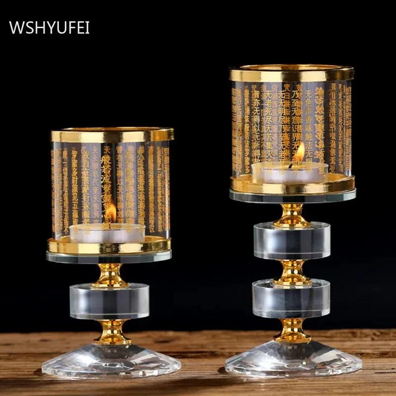 Buddhist Supplies Crystal Candle Holder Ornaments Windproof Lampshade Buddha Hall for The Buddha Candle Holders Decoration