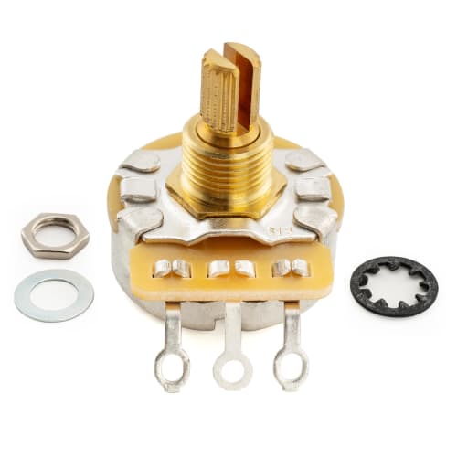 CTS 450G Potentiometer, 250K, A-Curve, Metric, Brass, Short Split Shaft, 1/4" 10% for Electric Guitar/Bass