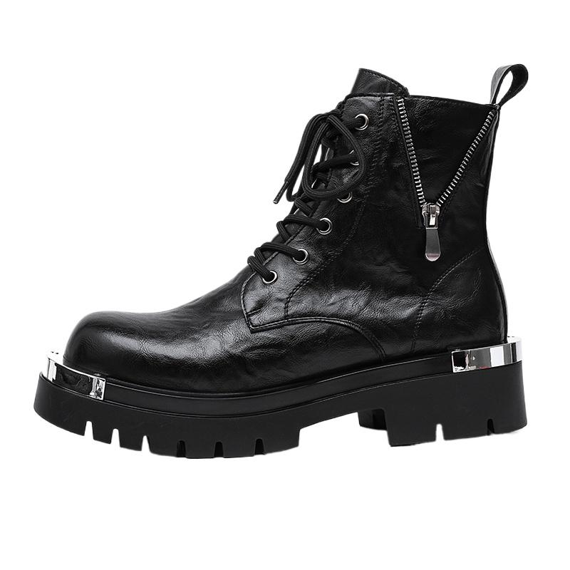 Модная Высококачественная Мужская Повседневная Кожаная Обувь на Толстой Подошве Модная Уличная Нескользящая Дизайнерская Обувь с Высоким Голенищем Рабочие Ботильоны Мотоциклетная Обувь