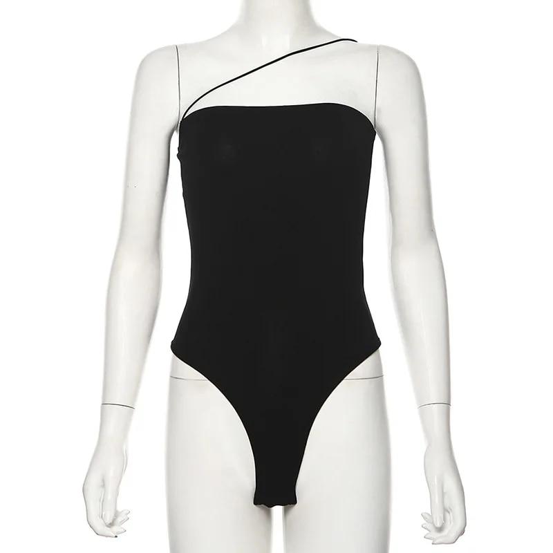 Y2K Strapless Tight Fitting Women's Summer Sexy One Shoulder Off Shoulder Solid Color Backless Jumpsuit Top