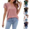 Spring And Summer New Solid Color V-neck T-shirt Short Sleeve Fashionable Ruffled Tops For Women