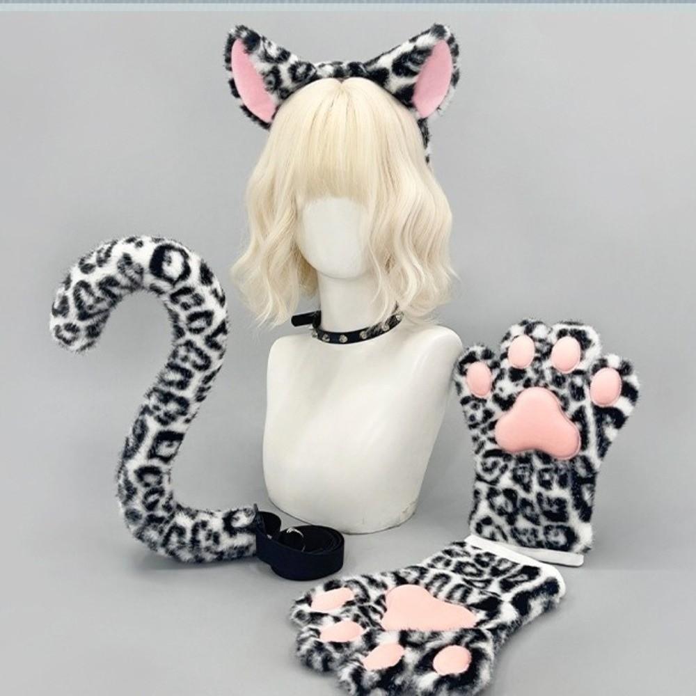 Leopard Print Cat Cosplay Props Furry Role Play Props Cute Cat Ears Headband Theme Party