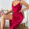 Sexy Pink Halter Dress Breathable Simulation Silk Pajamas Women Backless Split Halter Nightgowns