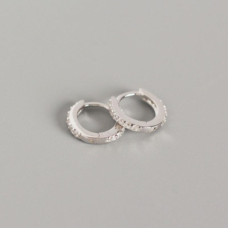 Sparkling Micro Pave Black Cubic Zircon CZ Hoop Earrings Exquisite Small Round 925 Sterling Silver CZ Clip on Earrings