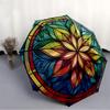 1pc Stained Glass Mandala Automatic Open/Close Umbrella, Portable Folding Umbrella, Compact Travel Umbrella for077