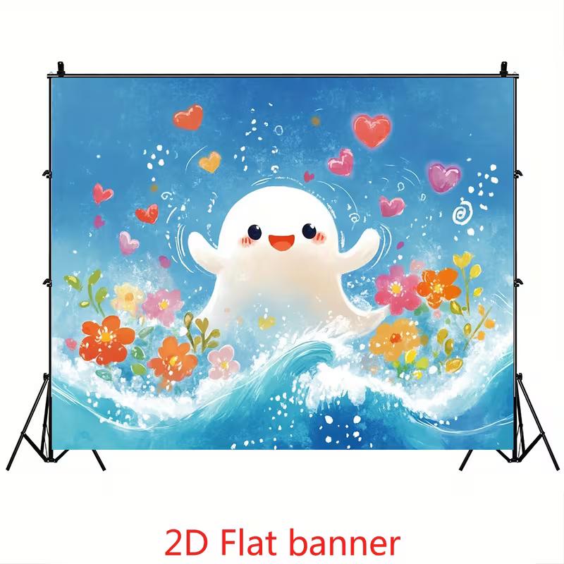 2D Cartoon Seal Ocean Backdrop Kids Birthday Party Banner