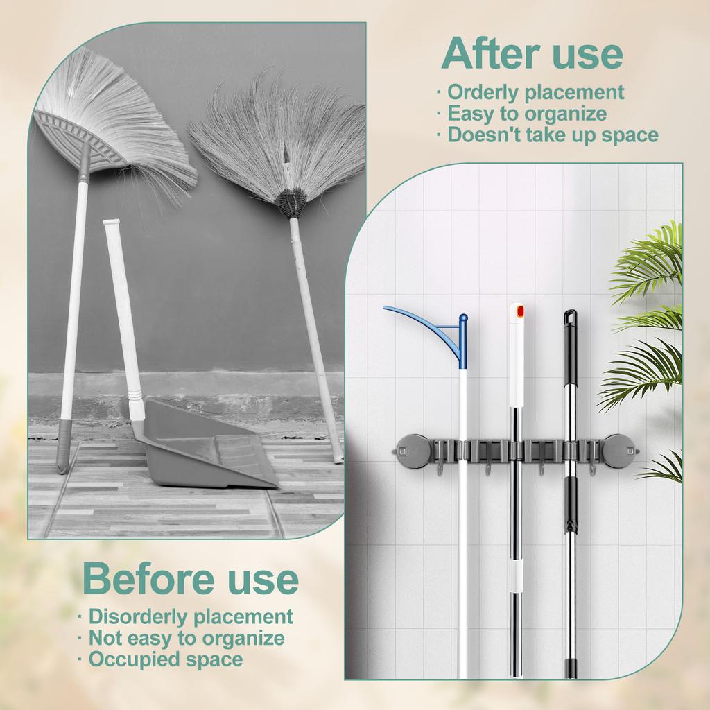 Держатель для швабры настенный Держатель для швабры и веника Без перфорации Вешалка для швабры Стойка для хранения в ванной комнате Зажим для швабры Стойка Крючок для швабры Домашний аксессуар