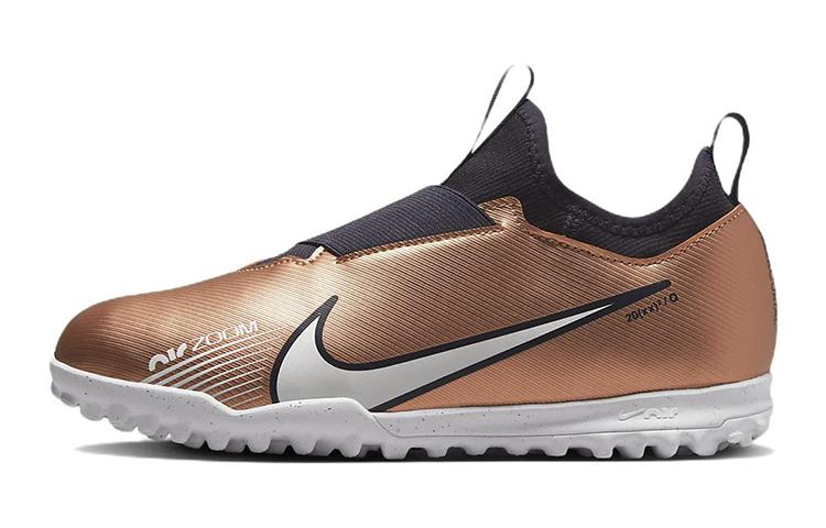 Nike Футбольные бутсы Zoom Vapor 15 Academy, устойчивые к ударам и истиранию, низкие, для детей, цвет: золотой, черный, DR6052-810
