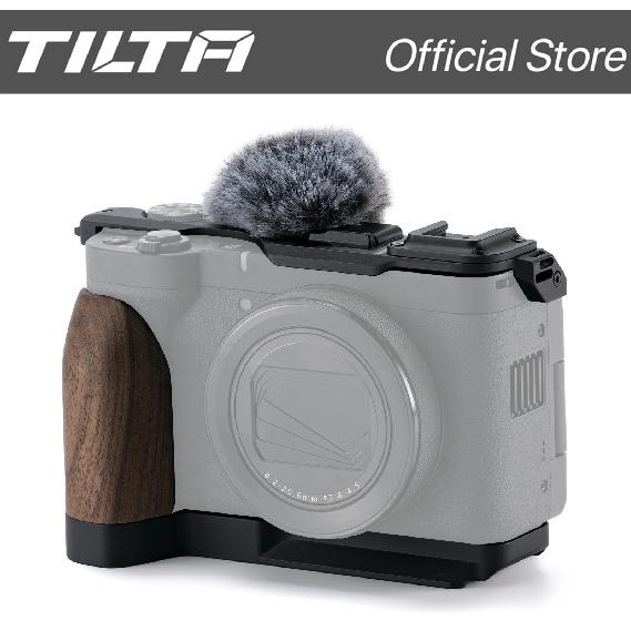 TILTA Vintage Camera Cage for Canon PowerShot V1 Base Kit - Black Microphone Windscreen Top Plate Mounting Baseplate with Wooden