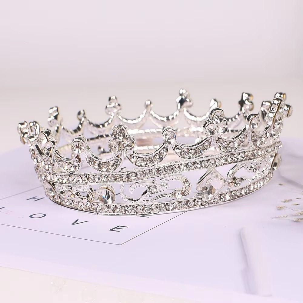 Crystal Baroque Crown Sparky Round Crown for Women Headwear Crystal Bridal Tiara Banquet