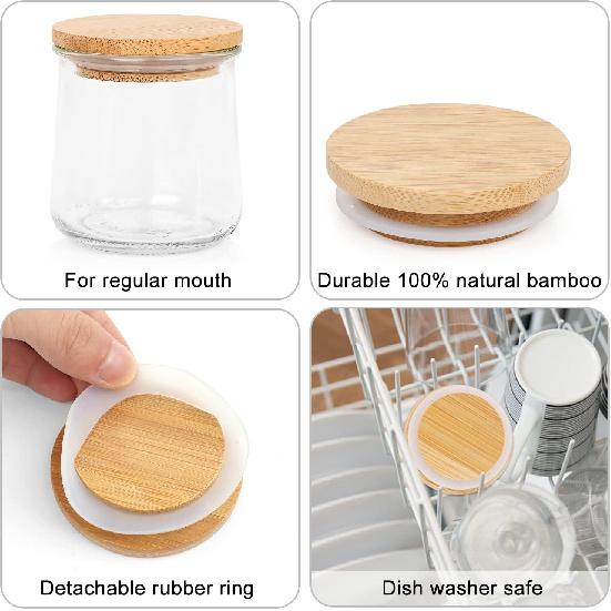 Oui Yogurt Jar Lids, Oui Yogurt Bamboo Jar Lids Set, Wooden Lids for Oui Yogurt Jars, Oui Yogurt Jars Lids with Silicone Sealing Rings, Cookie Glass