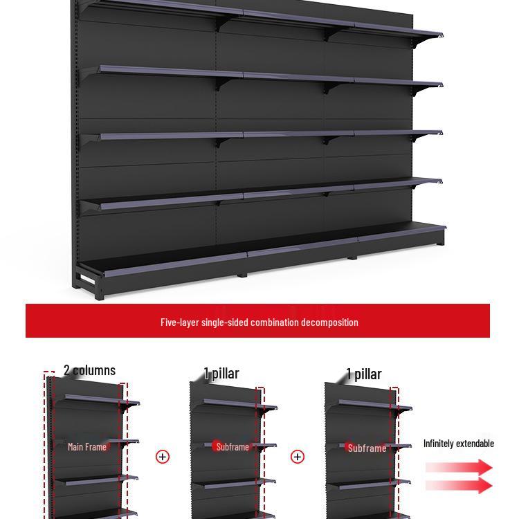 Frosted Black Modular Storage Rack - Single/Double-Sided, Cold-Rolled Steel, Multifunctional Shelving for Snacks and More