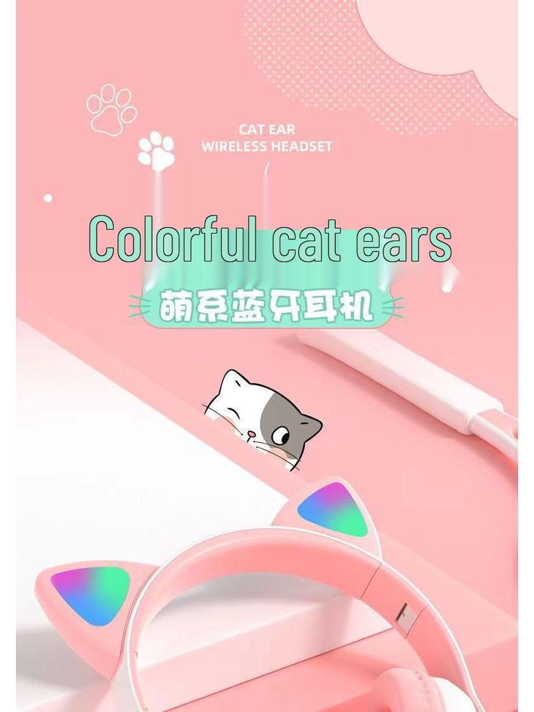 STN-28 Luminous Cat Ear Wireless Bluetooth Headset with Heavy Bass, Over-ear, Sport & Card Slot