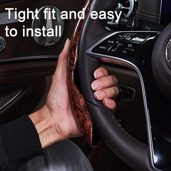 2Pcs Wood Grain Steering Wheel Cover Anti-Slip Odorless Heat-Resistant Universal Fit Faux Leather Car Steering Wheel Sleeves