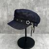 Retro Denim Flat Top Hat Women's Metal Pendant Decorative Equestrian Hat Showing Face Small Versatile Knight Hat Sun Protection Visor Hat