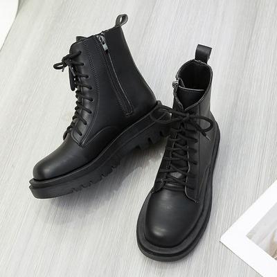 Yueyu ретро британский стиль матовые круглый носок платформа короткие ботинки 2025 осень и зима новые универсальные ботинки Мартин на шнуровке