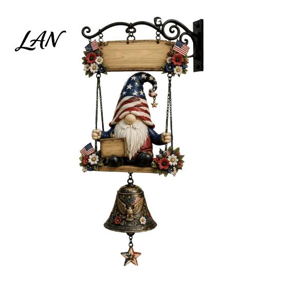 Farmhouse Porch Hanging Ornament Garden Gnome Bell, Welcome Outdoor Doorbell, Butterfly Elf Owl Door Hanger Wind Chimes for Patio Home Yard