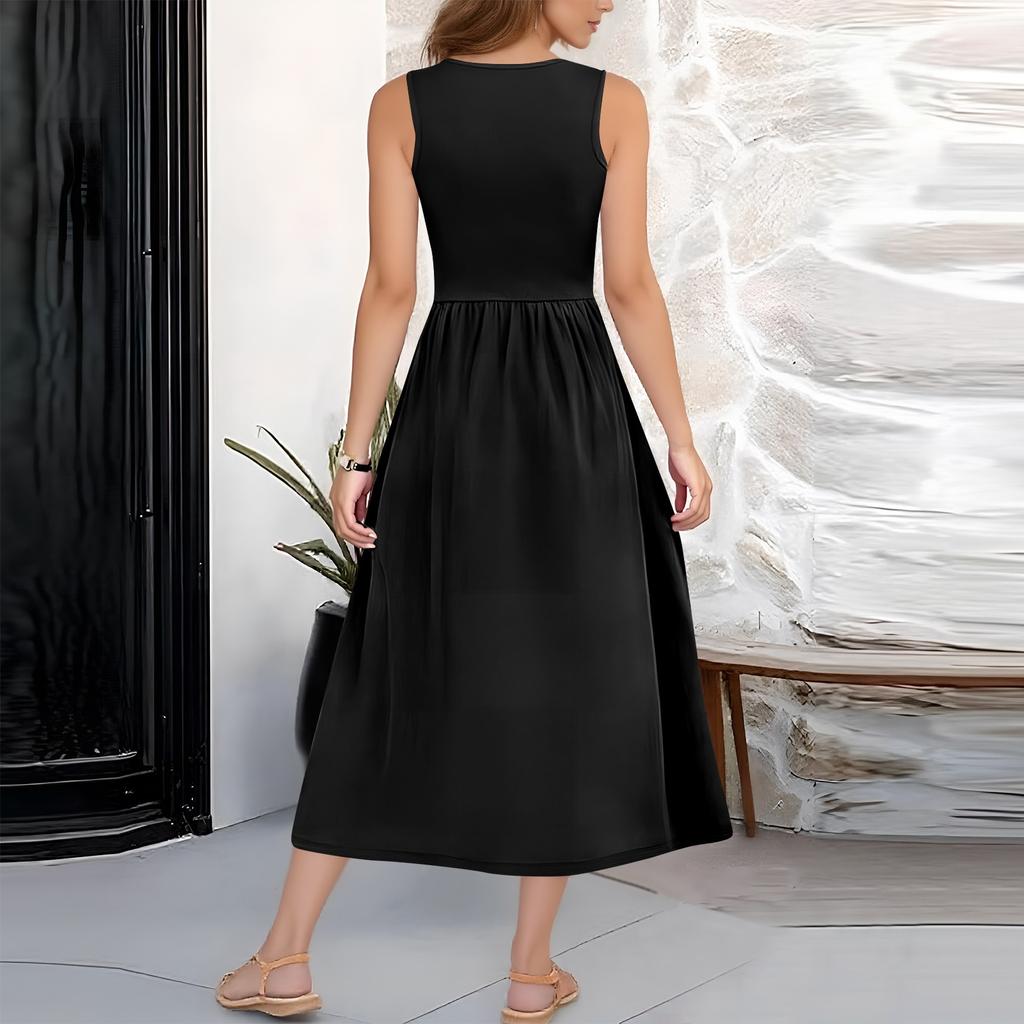 Женское платье без рукавов с цветочным принтом и высокой талией, модное и элегантное