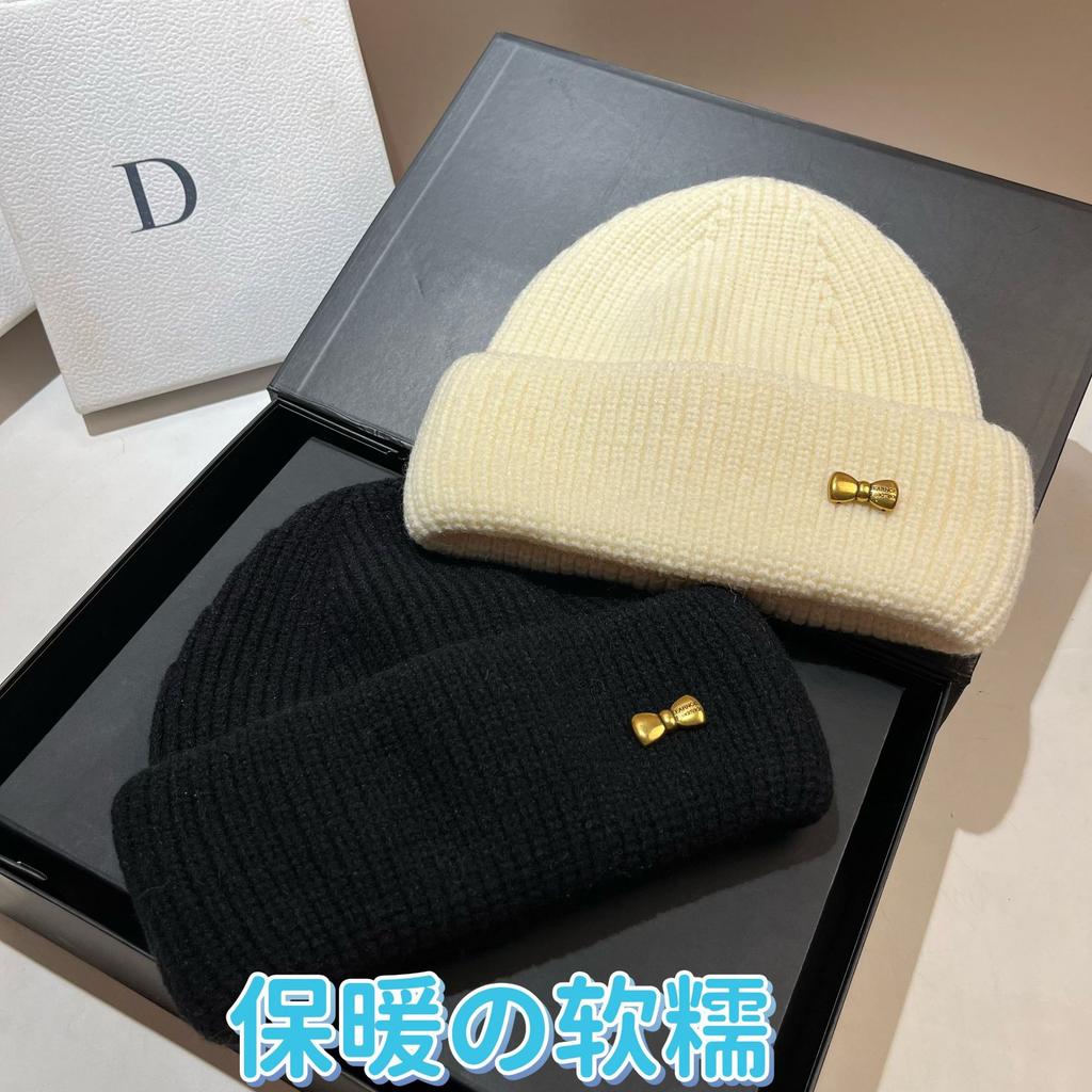 High Stretch Sheep Wool Soft Waxy Knitted Hat Women'S Original Sweet Bow Wool Hat Winter Cold Hat