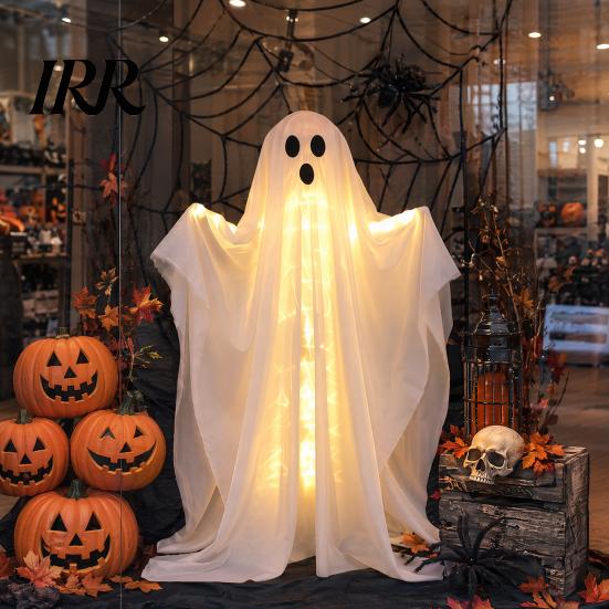 Ghost with Warm Lights Halloween Decoration, LED Light Up Standing Ghost, Indoor Outdoor Spooky Window White for Porch, Yard, Lawn, Garden Decor Lawn