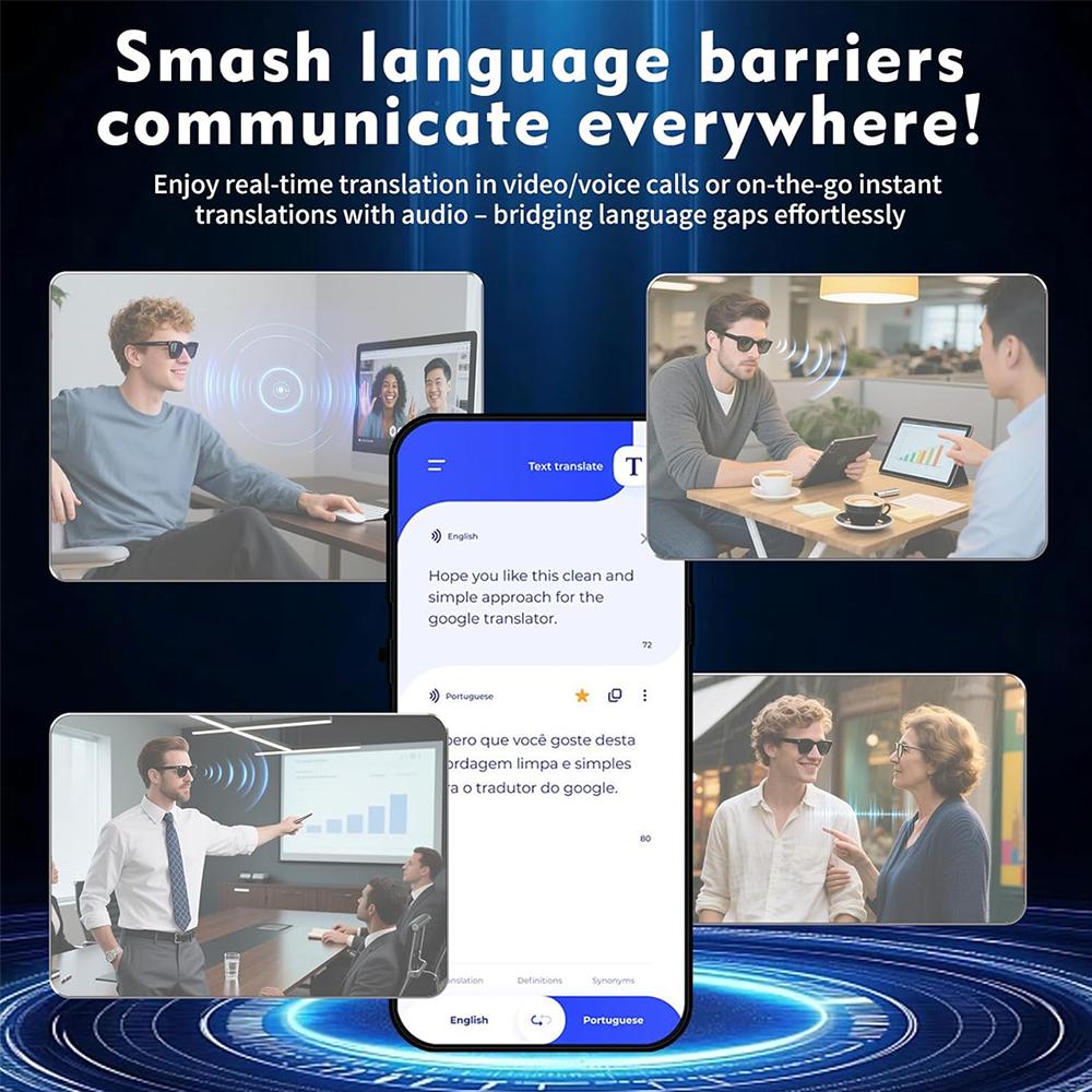 2026 Smart Glasses with AI Translator 8MP Camera 4K HD Take Videos and Photo Sunglasses BT Call for Men Women Fashion Glasses Wireless Music Playback