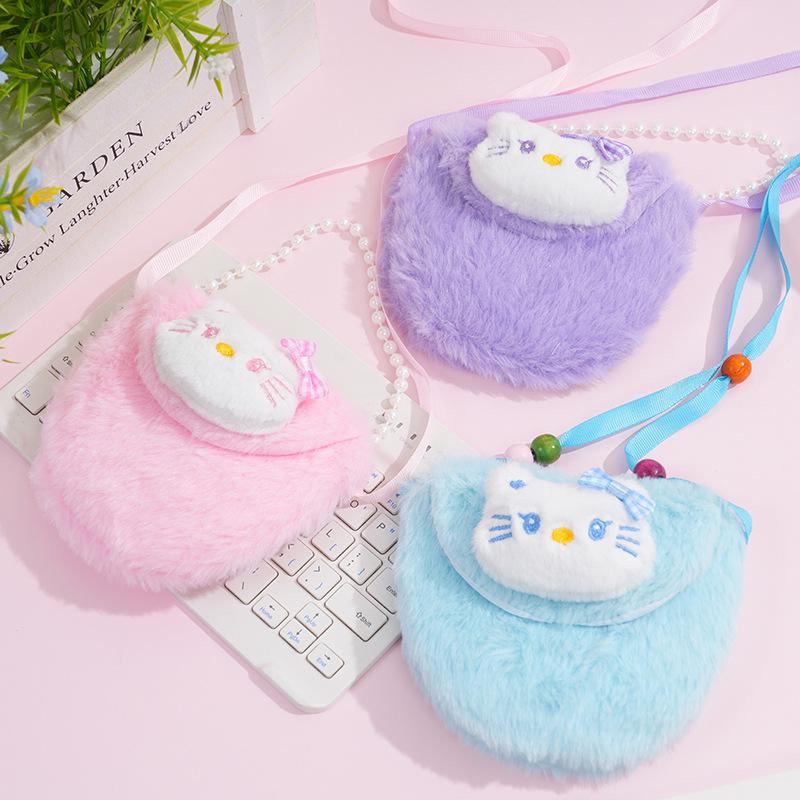Плюшевая сумка кроссбоди Hello Kitty с градиентом: Детский кошелек для монет и держатель для наушников на молнии