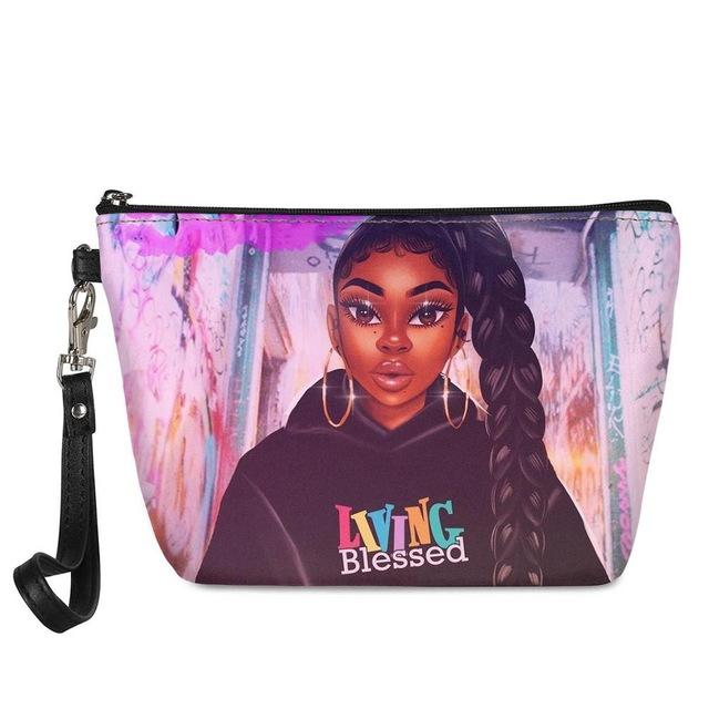 Custom Makeup Bags Afro African Girls Print Cute Cosmetic Bag Beauty Travel Organizer Make up Pouch Suitcase Women Toiletry Bag