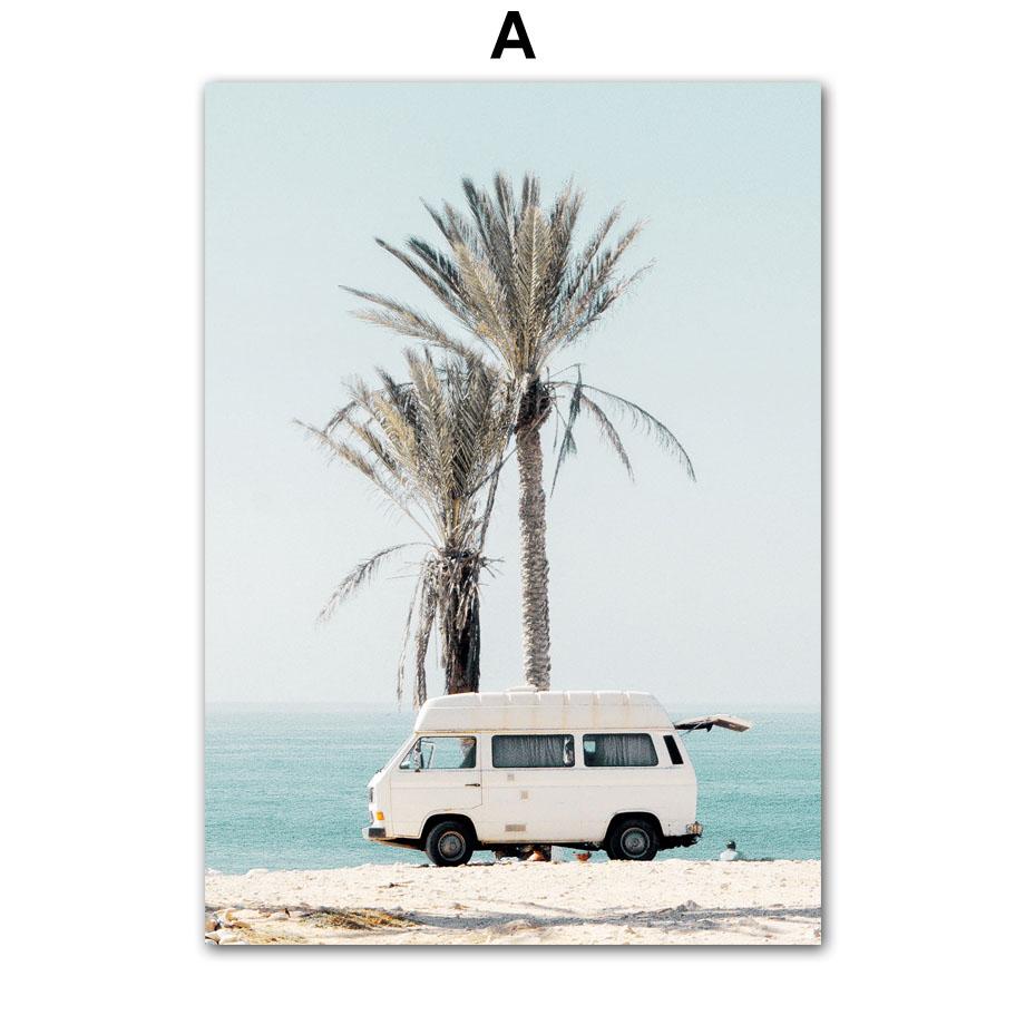 Настенная картина на холсте, синий океан, тропический пляж, фургон, якорь, птица, плакаты на скандинавскую тему и принты, настенные панно для декора гостиной