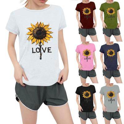 Женская повседневная футболка с круглым вырезом и короткими рукавами с принтом