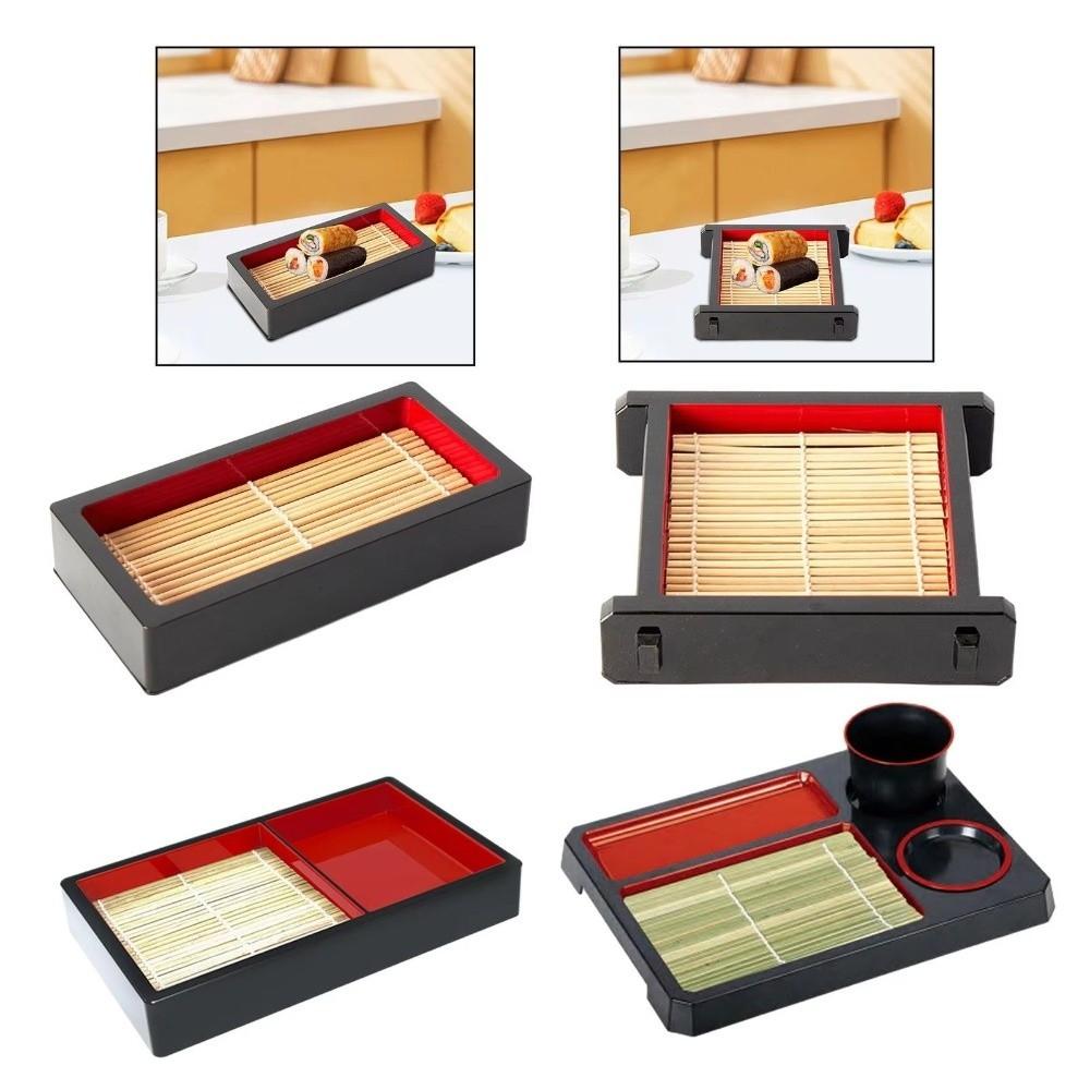 Multipurpose Japanese Sushi Plate with Bamboo Mat Soba Noodle Plate Tableware Food Platter Picnic