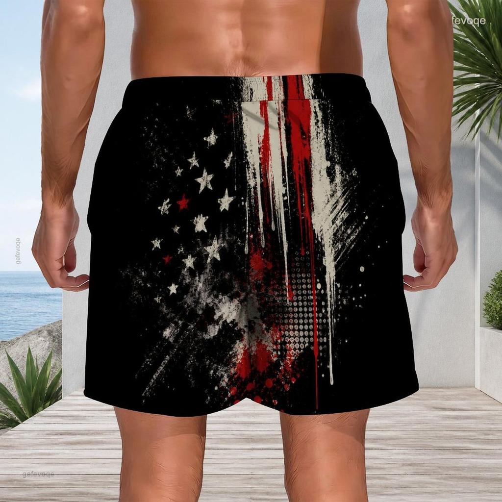Men Plus Size Colorful Printed Beach Shorts Drawstring Waist Side Pockets Straight Leg