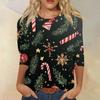 Women's Fashion Casual Seven Sleeve Christmas Printed Round Neck Top