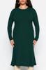 Women's Style Plus Size Brown Crew Neck Midi Knitwear Dress