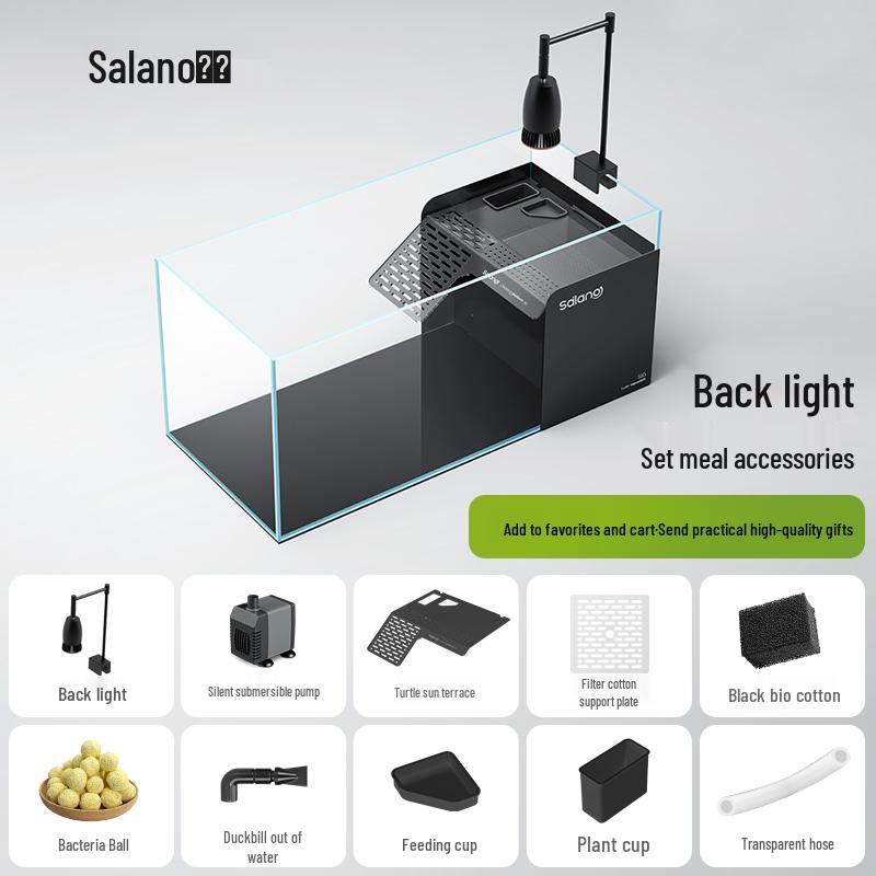 Turtle & Fish Breeding Tank Set with Basking Platform, Dry-Wet Separation, and Side Filter Eco Glass Tank