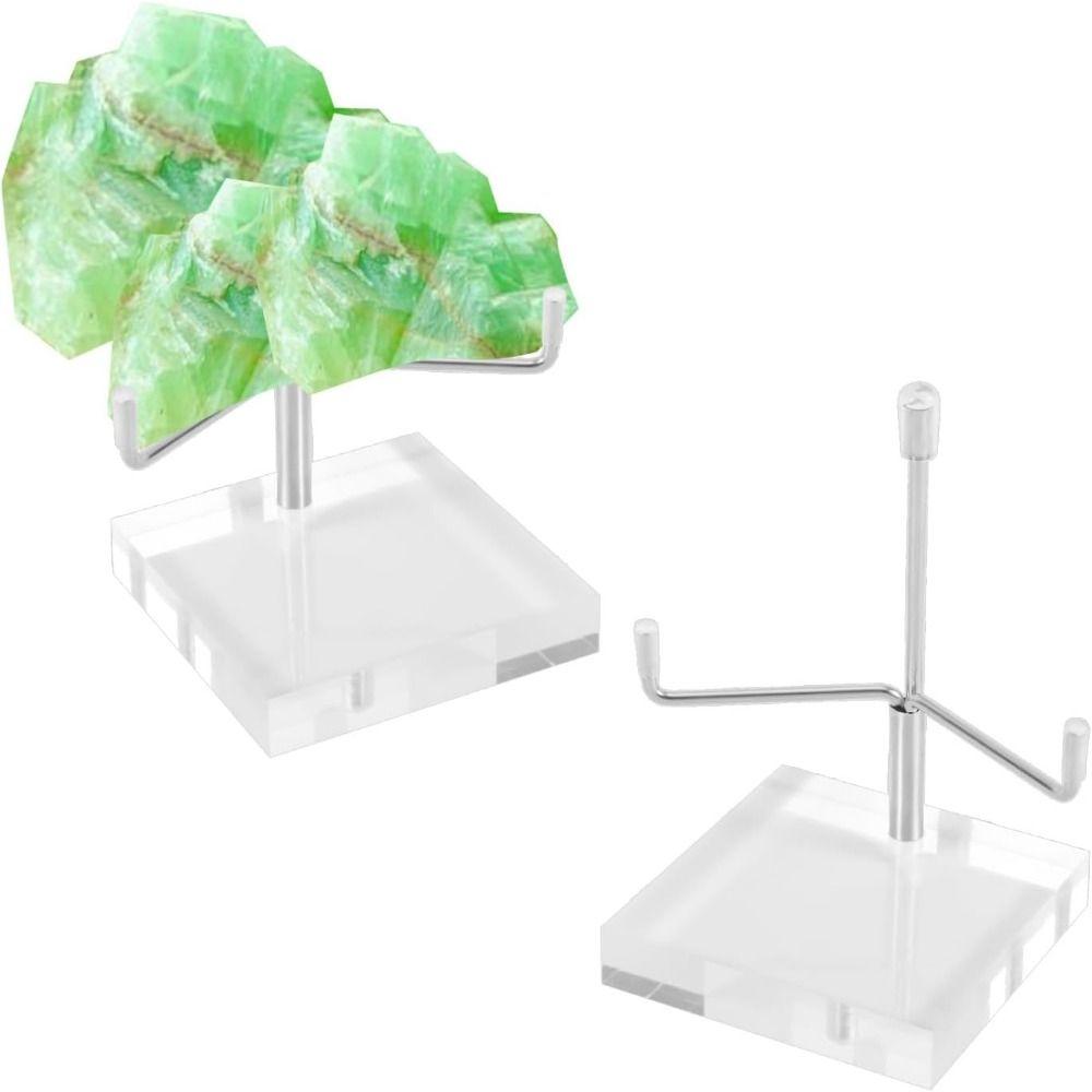 Round/Square Base Metal Arms Crystal Holder Soft Rubber Case Rock Collectibles Shelf Museum